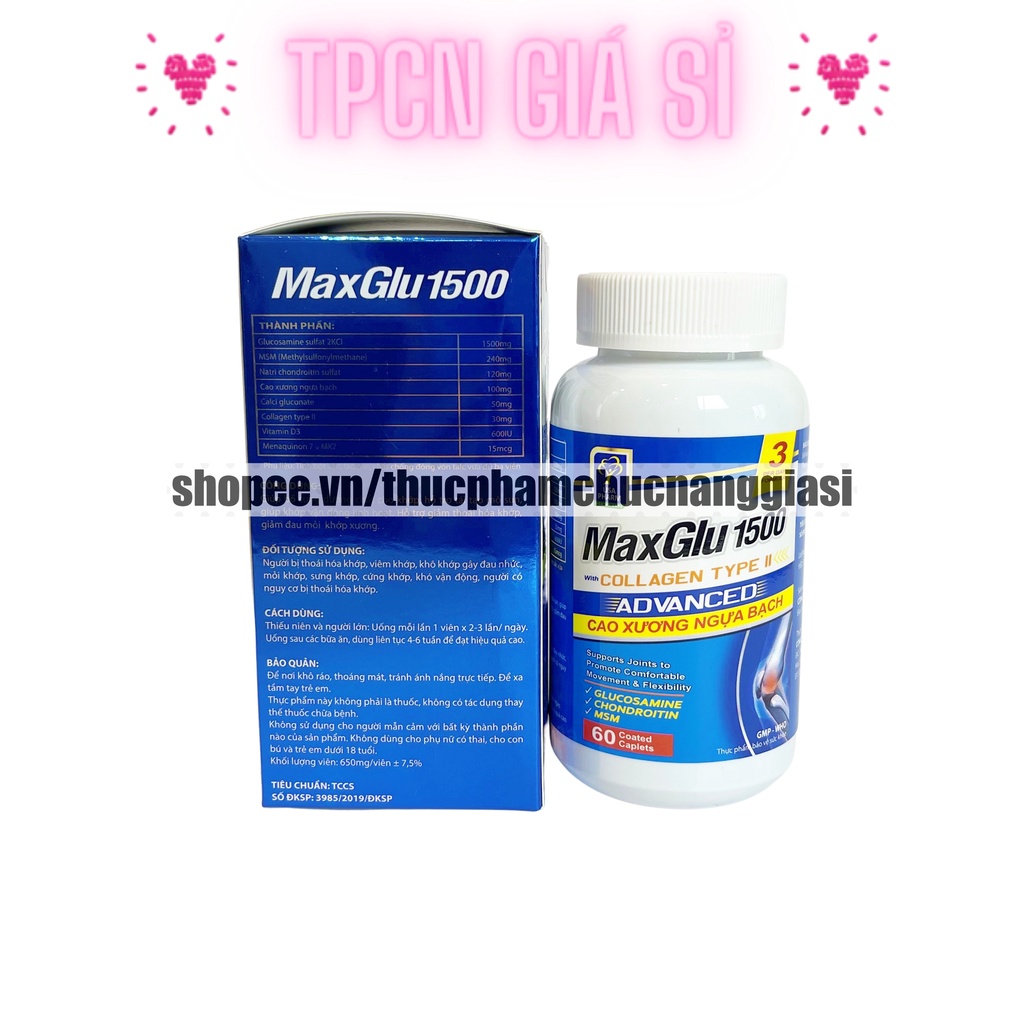 Viên uống MAXGLU 1500 bổ xung glucosamine hỗ trợ xương khớp – Hộp 60 viên