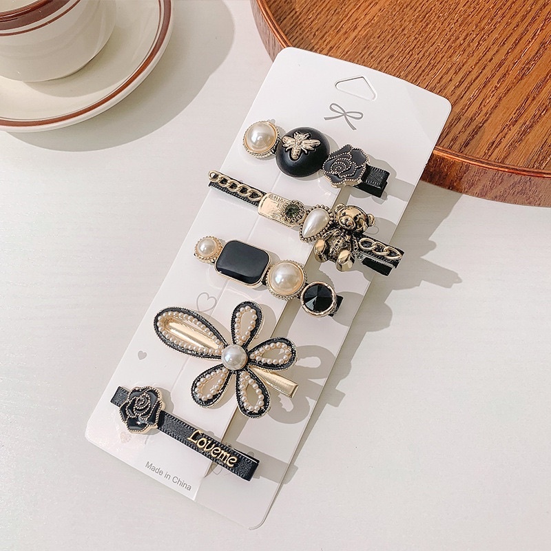 Kẹp tóc mái hình nơ, hình trái tim đính ngọc trai nhân tạo phong cách dễ thương Hàn Quốc cho nữ