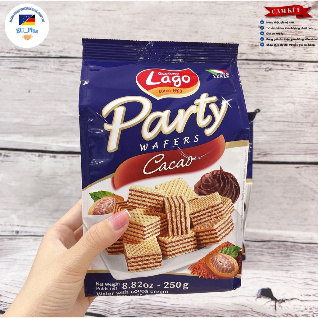 Bánh xốp Lago Party Wafer vị cacao, vị vani, vị hạt phỉ 250g - Ý