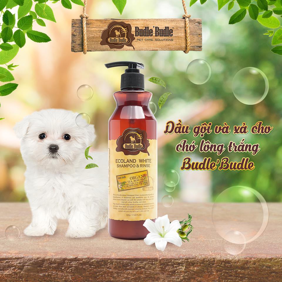 Sữa Tắm Kết Hợp Dầu Xả Cho Chó Lông Trắng Budle Budle Ecoland White Shampoo & Rinse (Nhập khẩu từ Hàn Quốc)