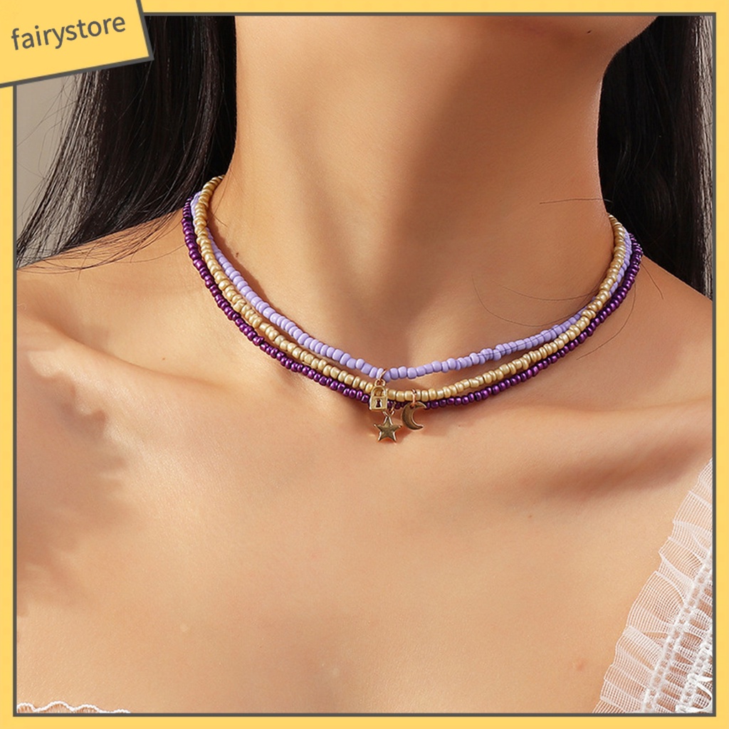 Set 3 Vòng Cổ Choker Bằng Hạt Hình Ngôi Sao Mặt Trăng Thân Thiện Với Da
