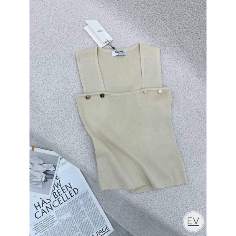 ÁO LEN CỔ VUÔNG ĐÍNH KHUY HÀNG QCL1, ÁO BA LỖ LEN ÔM TÔN DÁNG MS17662