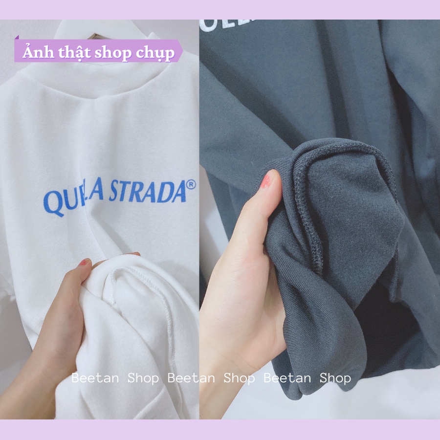 Áo Sweater Form Rộng Nữ Đen Trắng - Áo Dài Tay Nam Nữ Form Rộng Nỉ Bông Dày Ấm Quella  AK03