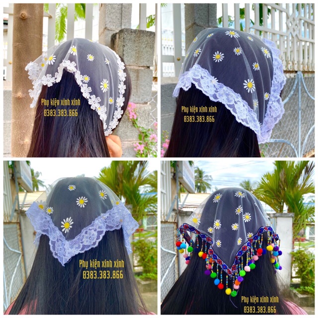 Khăn bandana mẫu lưới phối ren
