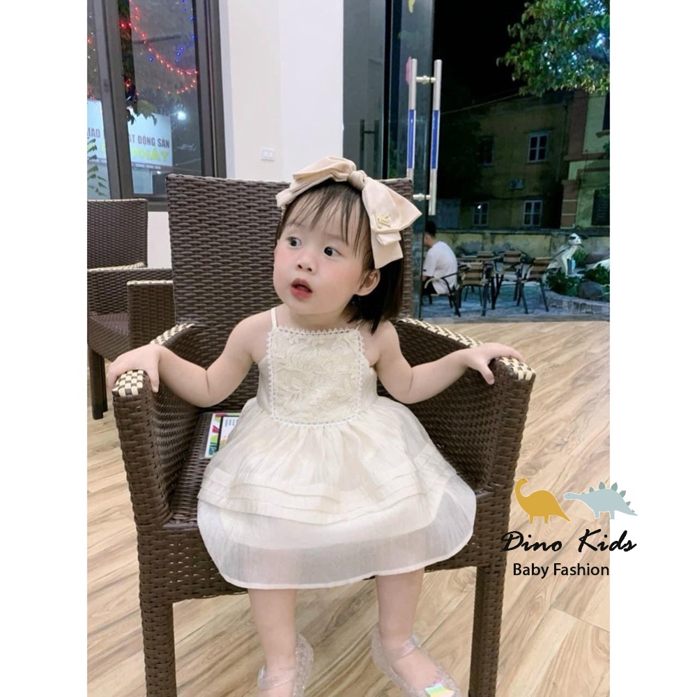 Váy 2 dây cho bé gái, váy ren cổ yếm 2 dây điều chỉnh dáng xòe điệu đà cho bé
