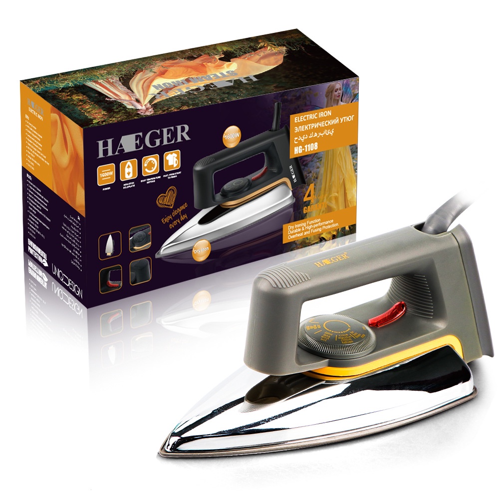 BÀN ỦI KHÔ RAF HAEGER HG-1108 ĐẾ THÉP CAO CẤP TIỆN LỢI , TỰ ĐỘNG NGẮT KẾT NỐI KHI ĐỦ NHIỆT - K1349