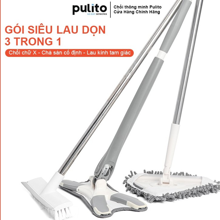 Gói lau nhà siêu tiết kiệm 3 trong 1 Cây lau nhà chữ X,chổi chà sàn,cây lau kính tam giác Tiết kiệm 115K -LS COMBO1