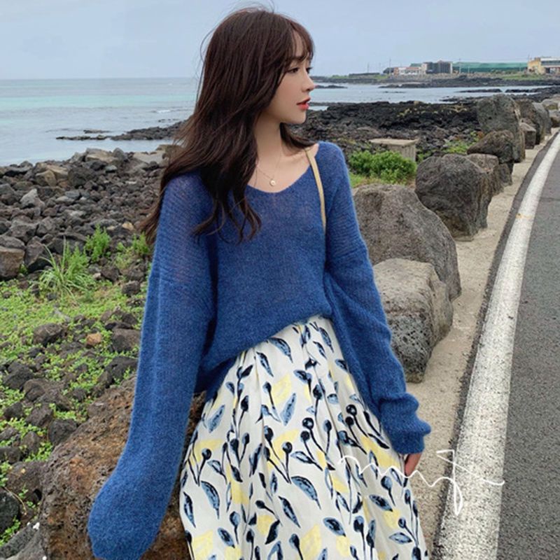 Áo Sweater Dệt Kim Mỏng Dáng Rộng Thời Trang Xuân Thu Cao Cấp