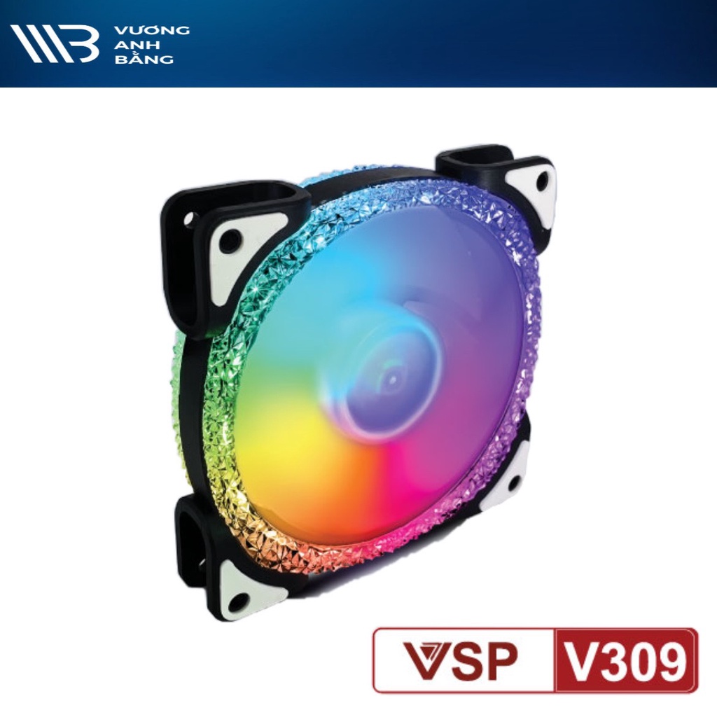 Fan Quạt case 12cm VSP V309 Led Rainbow Crytal