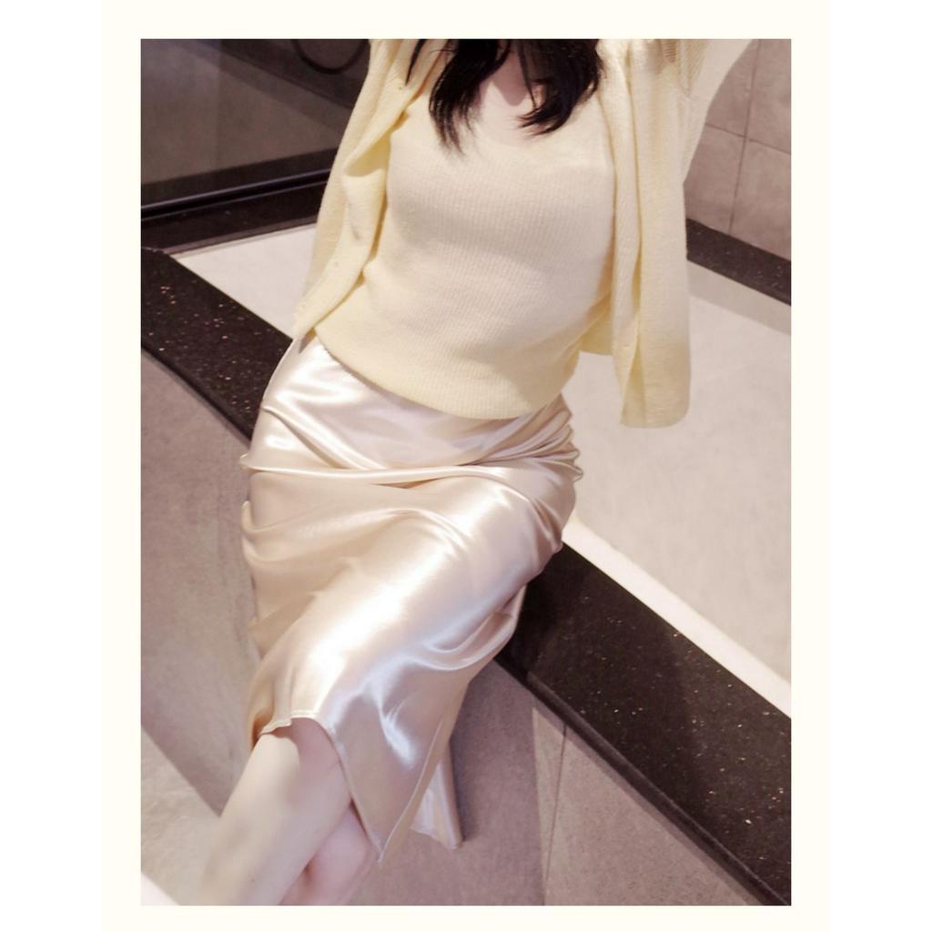 Chân Váy Satin Trơn Lưng Cao Dáng Chữ A Thời Trang Sành Điệu 61494