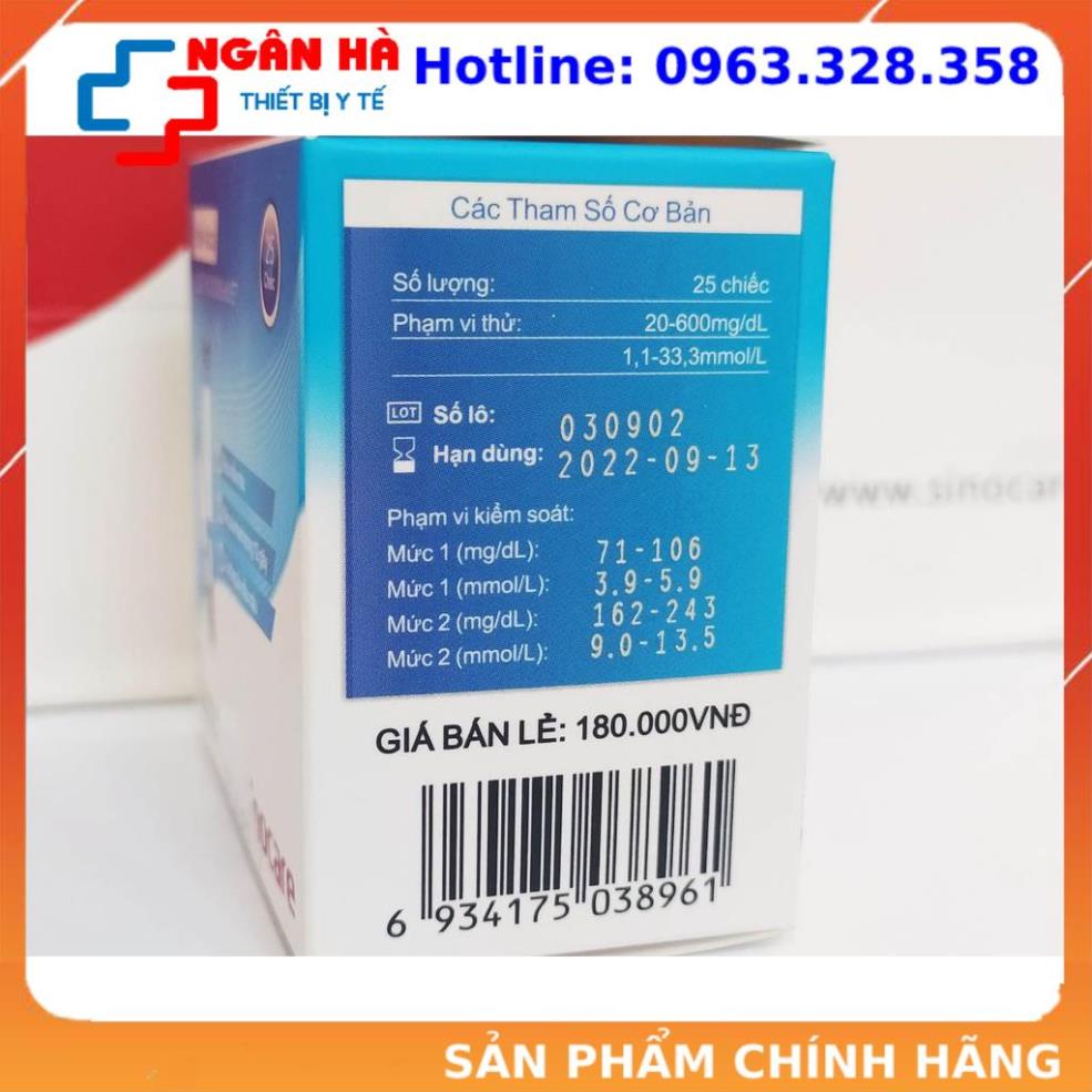 Que thử đường huyết hộp 50 que safe accu, tặng kèm 50 kim chính hãng SINOCARE, độ chính xác cực cao