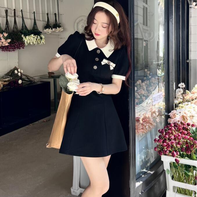 Đầm Chữ A Ôm Eo Tay Ngắn Cổ polo Thời Trang Ngọt Ngào Dành Cho Nữ