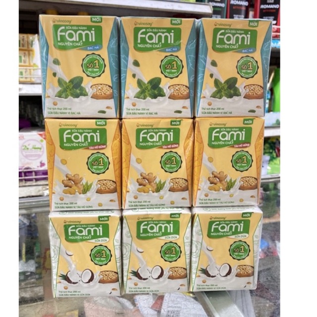 Sữa Đậu Nành Fami Nguyên Chất Vị Bạc Hà/Tàu Hũ Gừng/Sữa Dừa/ Đường ĐenLốc 6 hộp x200ml
