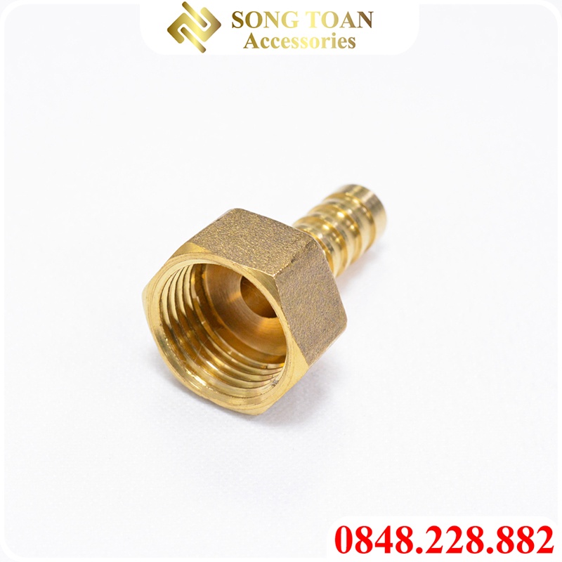 Béc & Búp & Nối Ren Trong 9.6 13 17 21 27 + 1 Đầu Khía Rãnh Đuôi Chuột Cắm Lòng Trong Ống Mềm PU - Bằng Đồng Thau