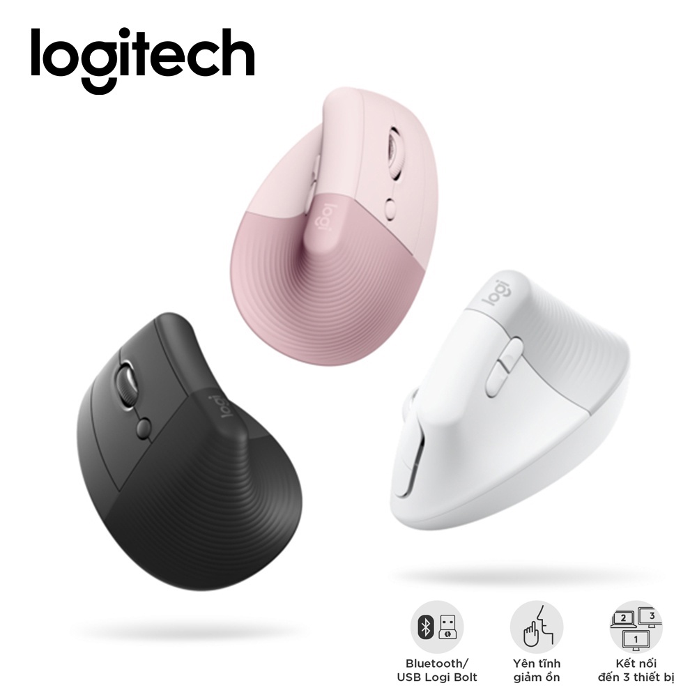 Chuột công thái học Logitech Lift Vertical màu (Đen - Trắng - Hồng) (WIRELESS/BLUETOOTH) Hàng Chính Hãng