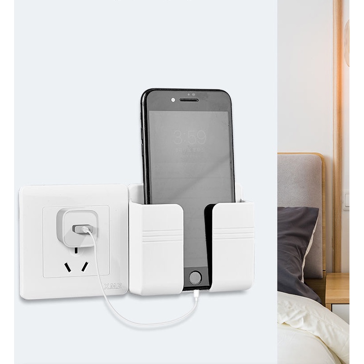 Giá đỡ dán tường treo remote máy lạnh đa năng, kệ treo sạc điện thoại, đầu dây điện tiện lợi