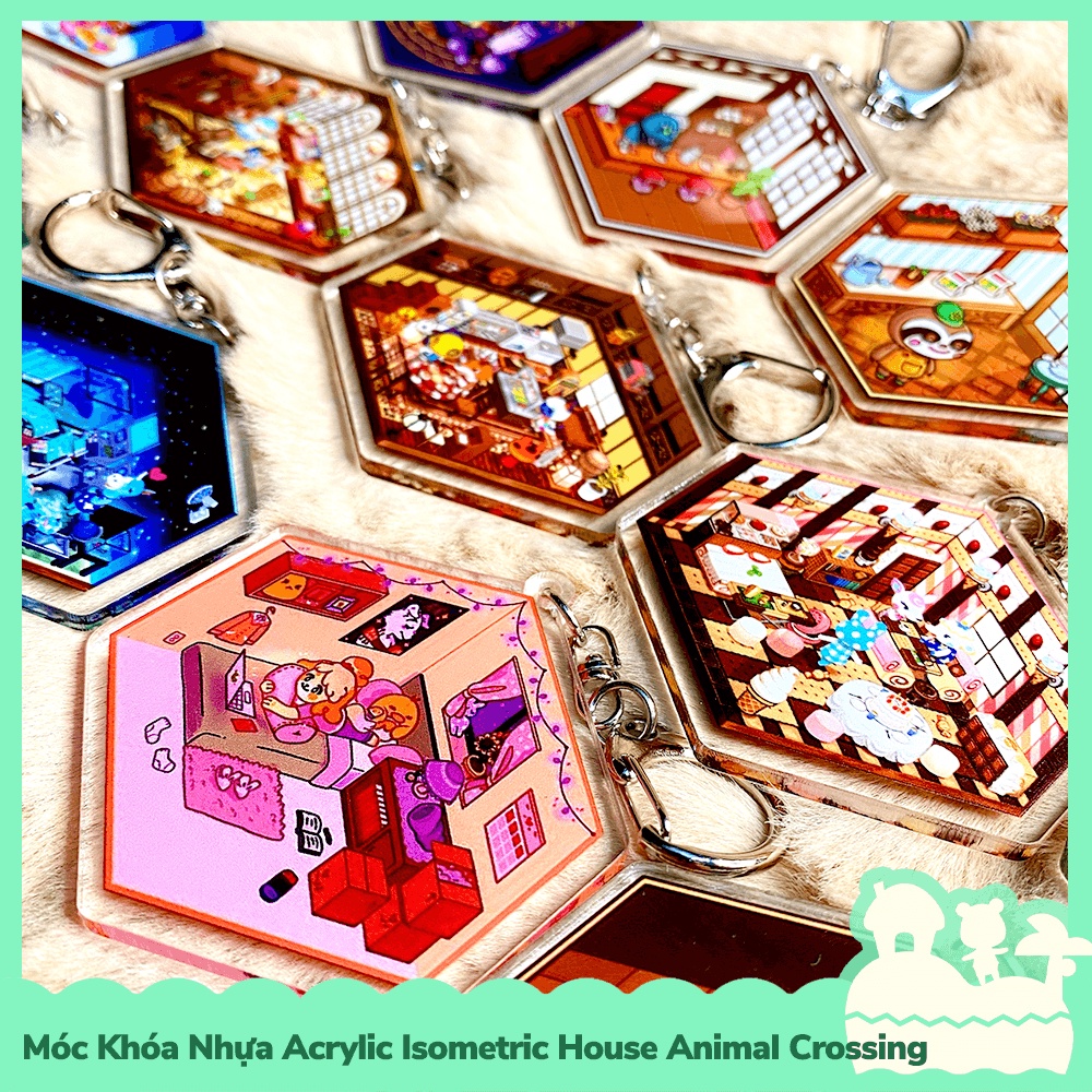 [Sẵn VN - NowShip] Móc Khóa Keychain Acrylic Nhựa Trong Isometric Nhân Vật Game Animal Crossing Horizons Inside Happy