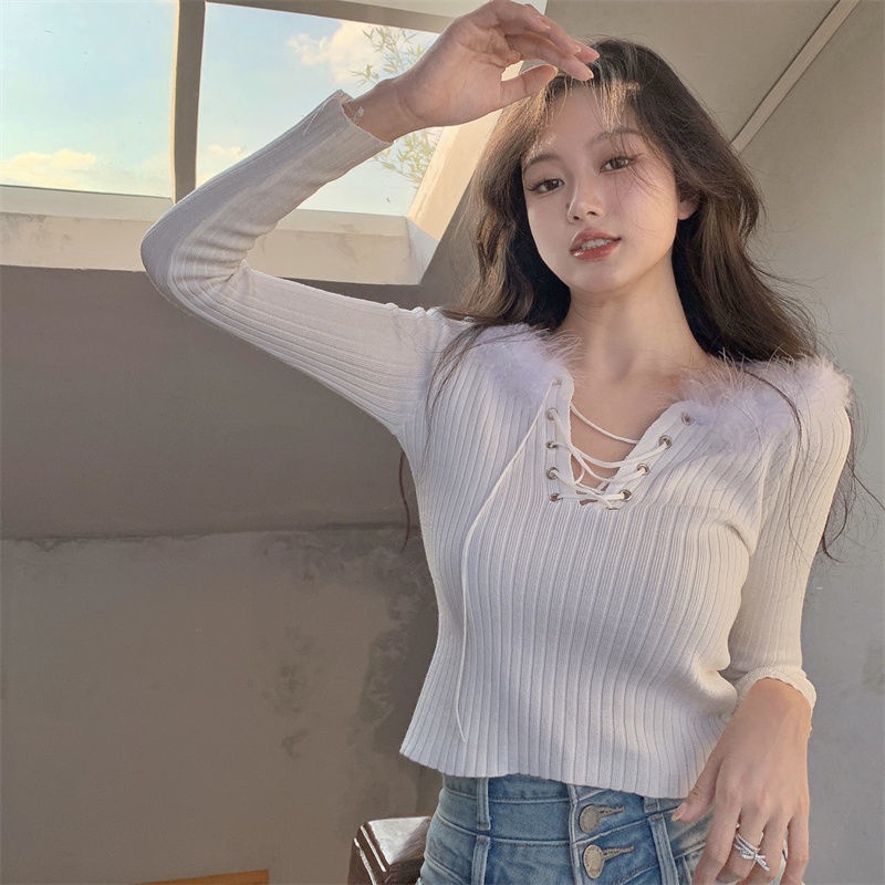 COZOK Áo sweater Tay Dài Dáng Ôm Cột Dây Thời Trang Cho Nữ