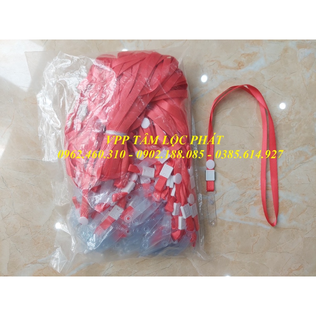 Sỉ 100 Dây đeo thẻ lụa móc nhựa MÀU ĐỎ, bản rộng 1cm