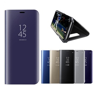 Ốp điện thoại da nắp gập tráng gương trong suốt sang trọng dành cho Samsung Galaxy S9 S9 Plus S8