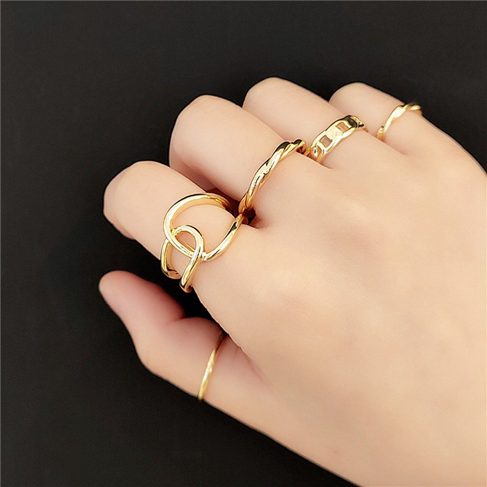 Set 5 Nhẫn Đeo Ngón Tay Kim Loại Phong Cách Retro Cho Nữ
