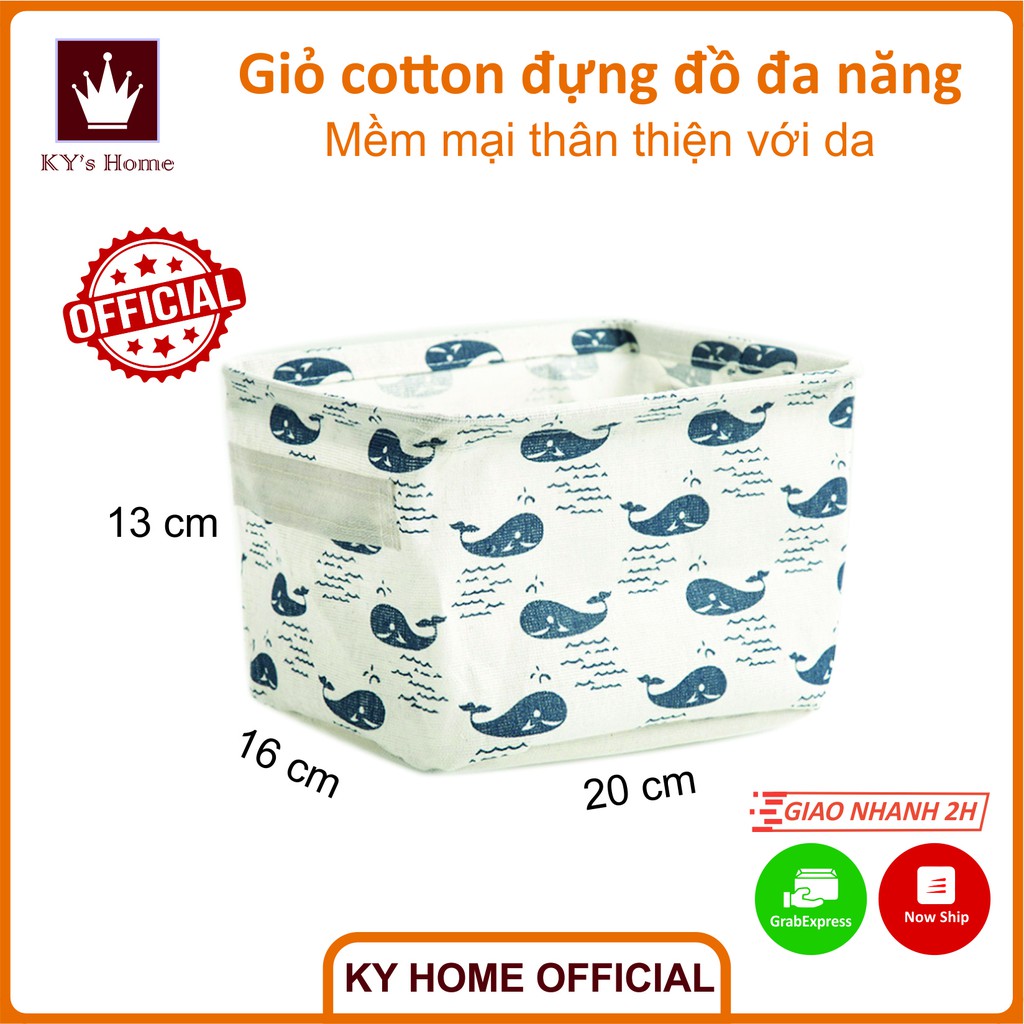 Giở đựng đa năng lưu trữ đồ dùng cá nhân để bàn chất liệu vải lanh và cotton có quai cầm 2 bên 20x16x13 cm