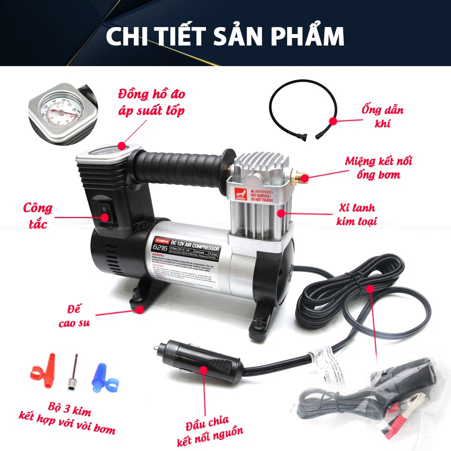 Máy Bơm Lốp Ô Tô 2 Xi Lanh COIDO C6216 - Nhập Khẩu Chính Hãng
