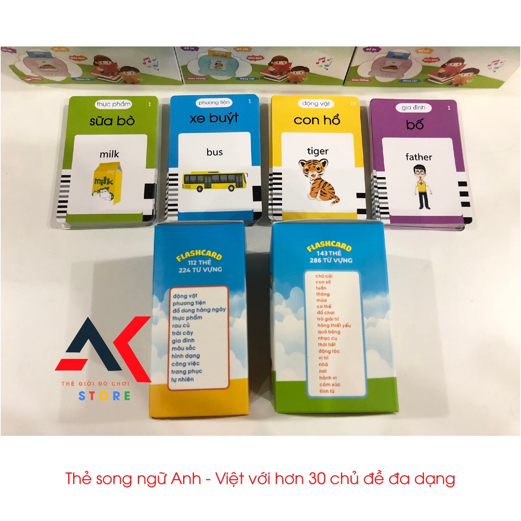 Máy Đọc Thẻ Flashcard 255 Thẻ 510 Từ Vựng 30 Chủ Đề Song Ngữ Anh Việt Thông Minh Cho Bé