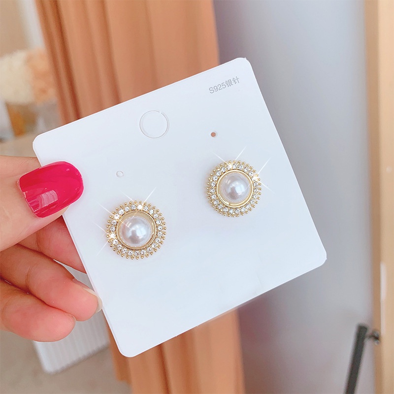 Khuyên tai bạc S925 đính ngọc trai giả phong cách ngọt ngào thời trang cho nữ