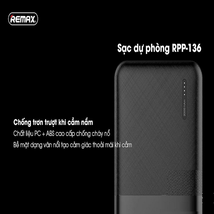 Pin Sạc Dự Phòng Remax RPP-136 Dung Lượng 20.000mAh 2 Cổng Ra Usb - Sạc Dự Phòng Remax RPP-136