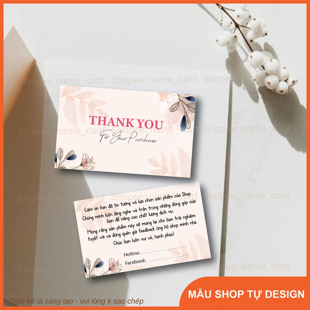 Card cảm ơn khách hàng, thank you card có sẵn tại shop kích thước 9x5,5 cm