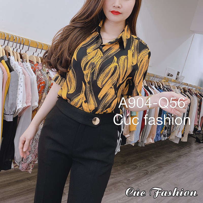 Áo sơ mi nữ CÚC FASHION somi ngắn cao cấp vải lụa đẹp thời trang công sở dễ thương đen đi học trắng cộc tay A01