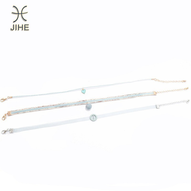 【JIHE】Vòng Cổ Choker Mặt Trái Tim Màu Xanh Dương Nhạt Phong Cách Hàn Quốc Thời Trang Cho Nữ