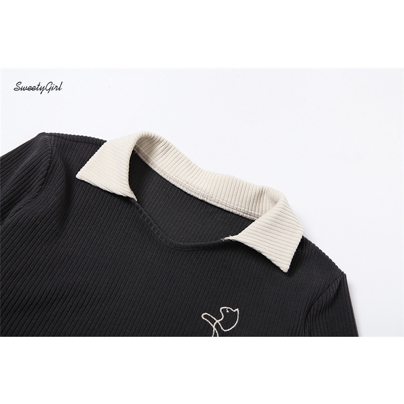 Áo Thun Tay Dài Dáng Ôm Màu Sắc Tương Phản 2022 Thời Trang Cho Nữ