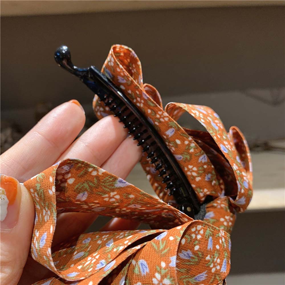 Kẹp tóc thắt nơ nhiều lớp họa tiết hoa thanh lịch dành cho nữ