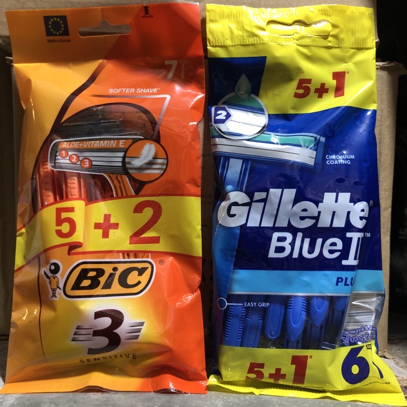 Dao cạo râu Gillette Blue 2 (5 tặng 1)/ BIC lưỡi kép 3 (5 tặng 2)