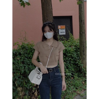 Áo Croptop Len cổ Polo Bazic one