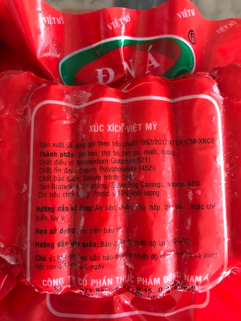Xúc xích Đức  hãng ĐNÁ gói 500g 10 cây