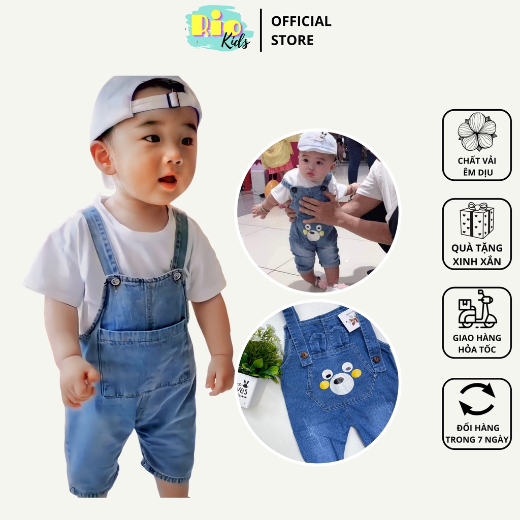 Quần yếm Jean, yếm bò dài phong cách Hàn Quốc cho bé trai bé gái từ 7 đến 14kg - Riokids YEM3