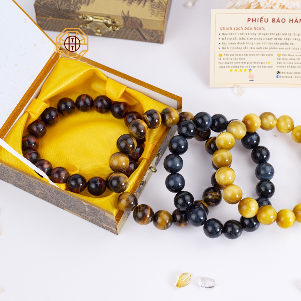 Vòng Tay Phong Thủy Đá Mắtt Hổ Vàng Đỏ Xanh Tự Nhiên nam nữ Mệnh Kim Mộc Thủy Hỏa Thổ - Phong Thủy Tây Tạng