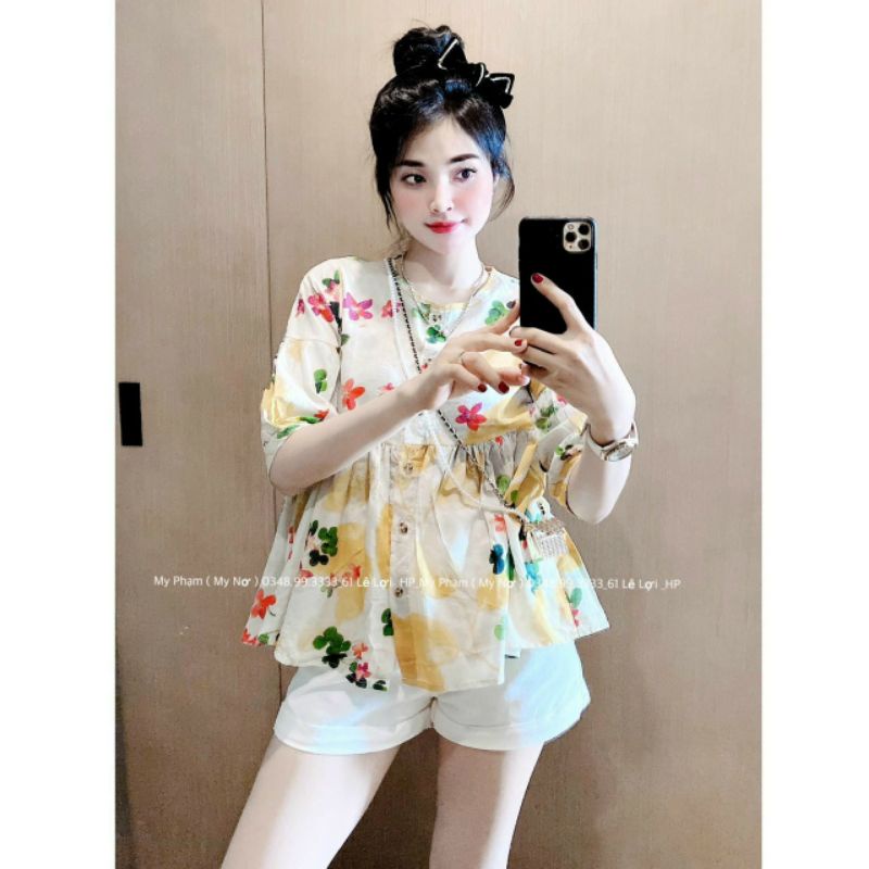 Áo hoa babydoll khuy tay lỡ nhiều màu sắc