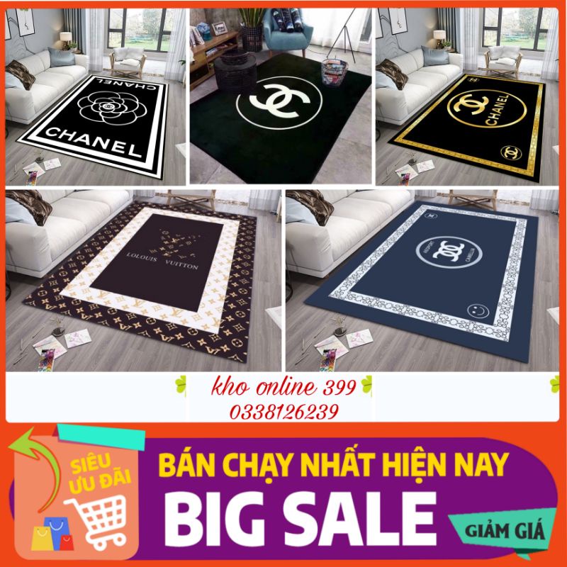 RẺ VÔ ĐỊCH  Thảm trải sàn bali 5D mẫu chanel, thảm trải sàn lì mẫu thương hiệu 1m6x2m3 trang trí nhà cửa