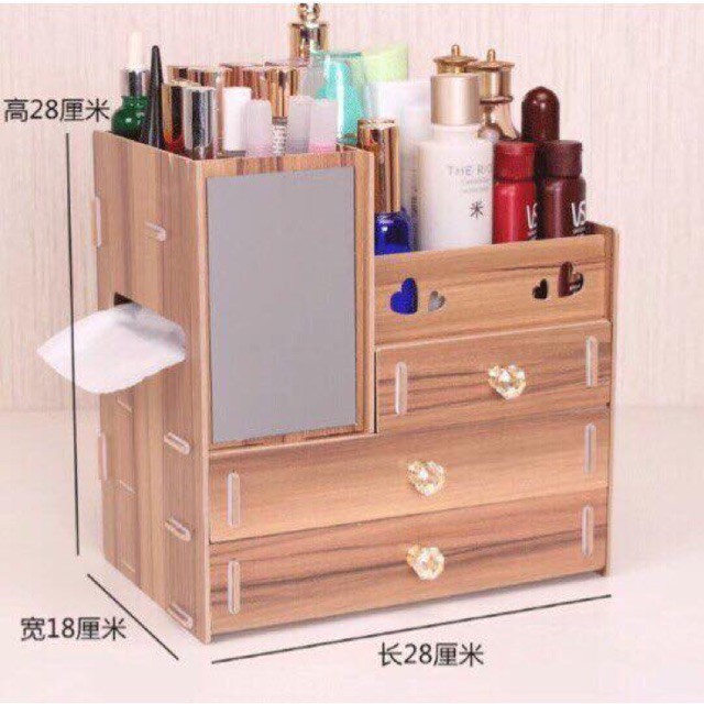 KỆ MỸ PHẨM GỖ 4 TẦNG 3 NGĂN KÈM GƯƠNG SOI TIỆN LỢI - TỦ GỖ ĐỰNG ĐỒ TRANG ĐIỂM, VẬT DỤNG VĂN PHÒNG, ĐỒ DÙNG CHO BÉ