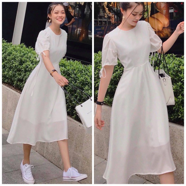Đầm trắng form dài