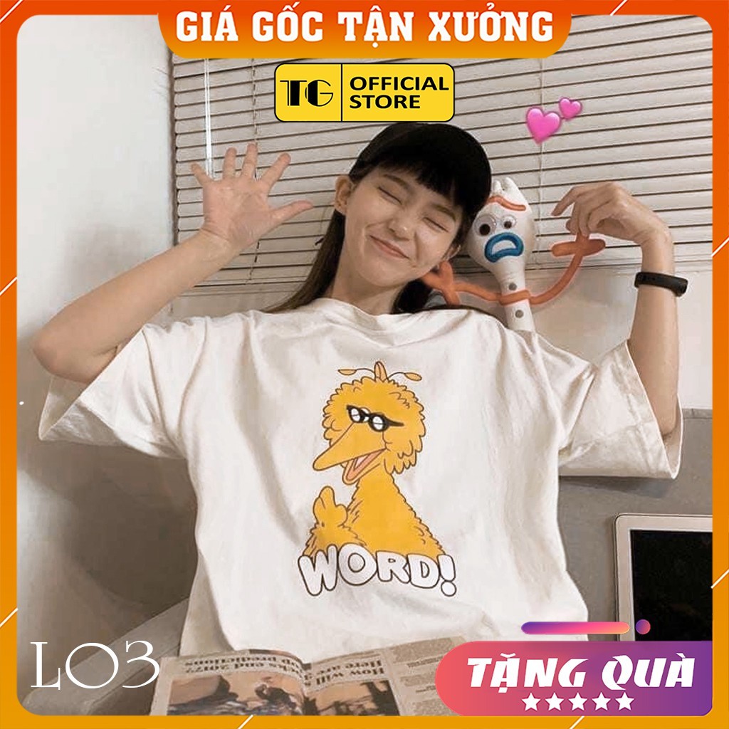 Áo thun 💕𝑭𝒓𝒆𝒆𝒔𝒉𝒊𝒑💕 Áo phông form rộng dáng Unisex L03, mặc lớp, nhóm, cặp in hình ss chim BIG BIRD chữ WORD màu trắng