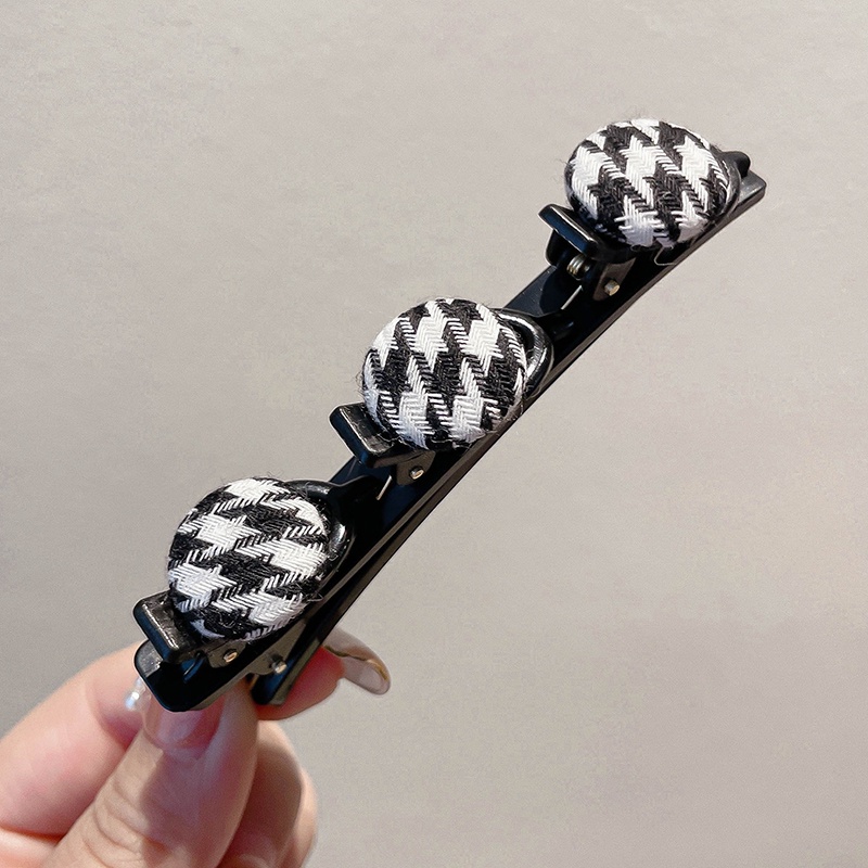 Kẹp Tóc Bện Kiểu Dây Bện Họa Tiết Caro Trắng Đen Cho Nữ