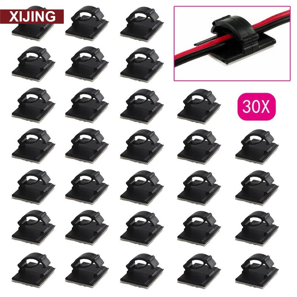 Set 30 cái kẹp tự dính hình chữ nhật màu đen giúp giữ dây điện dây cáp cho xe hơi DIY