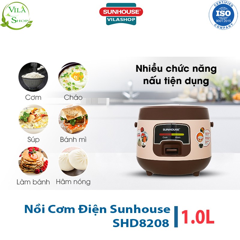 Nồi Cơm Điện, Nồi Cơm Đa Năng Sunhouse SHD8608C 1L - Thiết Kế Đơn Giản Màu Cà Phê Ấn Tượng Đẹp Mắt