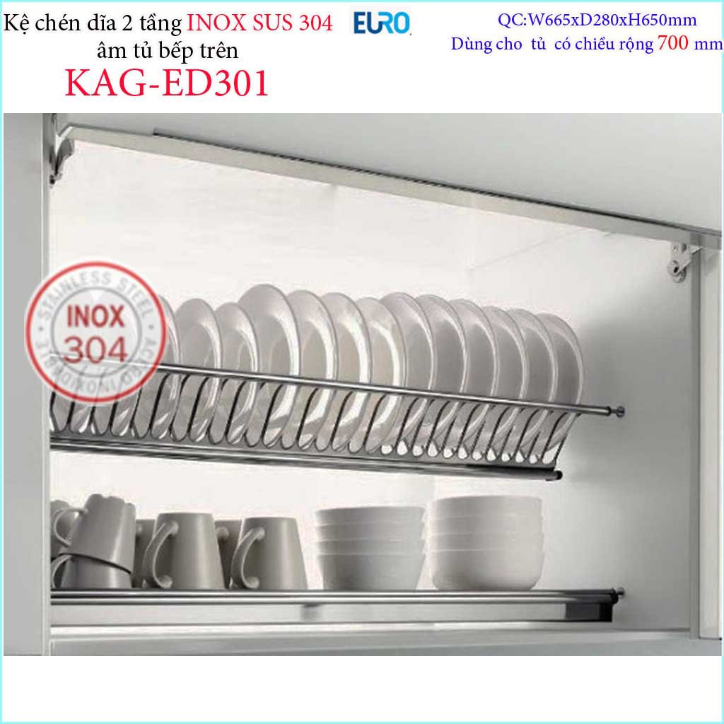 Kệ đựng chén dĩa âm tủ Inox 304 KAG-ED301-70cm, Kệ chén bát 2 tầng EURO tủ 70cm