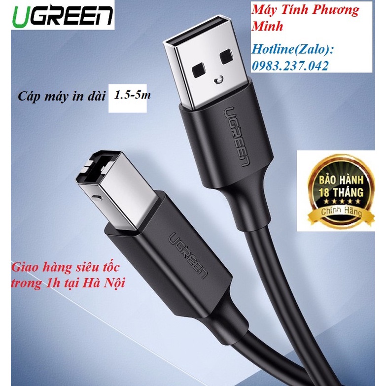 Cáp usb máy in 2.0 cao cấp Ugreen dài 1.5m 2m 3m 5m  10845  10327 10328  10329- Hàng chính hãng bảo hành 18 tháng